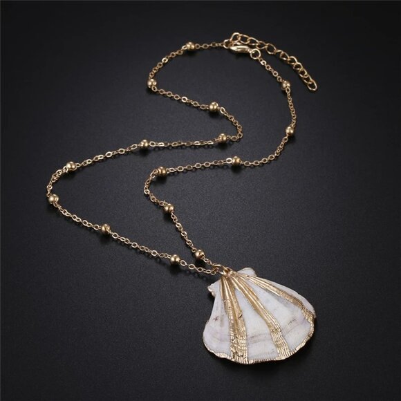 Scallop Shell Pendant Necklace Gold Sea Nautical Mermaid Beach Boho Jewelry - Picture 7 of 8